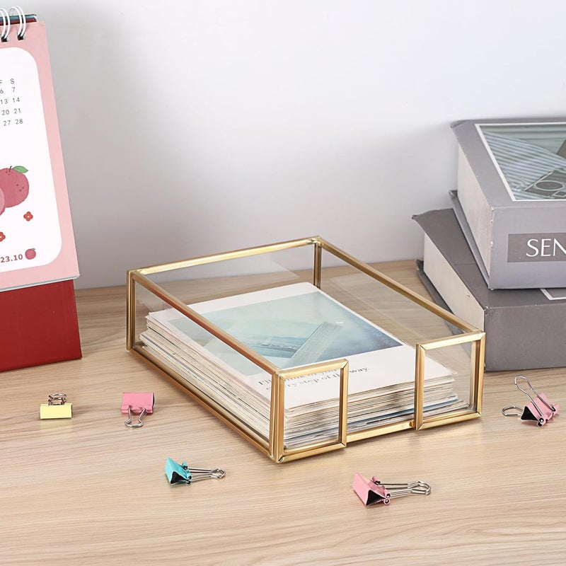 BTSKY Golden Glass Sticky Note Holder for 4x6 Inch Sticky Notes, Elegant Post It Note Dispenser with Non-Slip Pads Clear Notepad Holder for Desk Organization Planning, Home Office Decor - Image 5